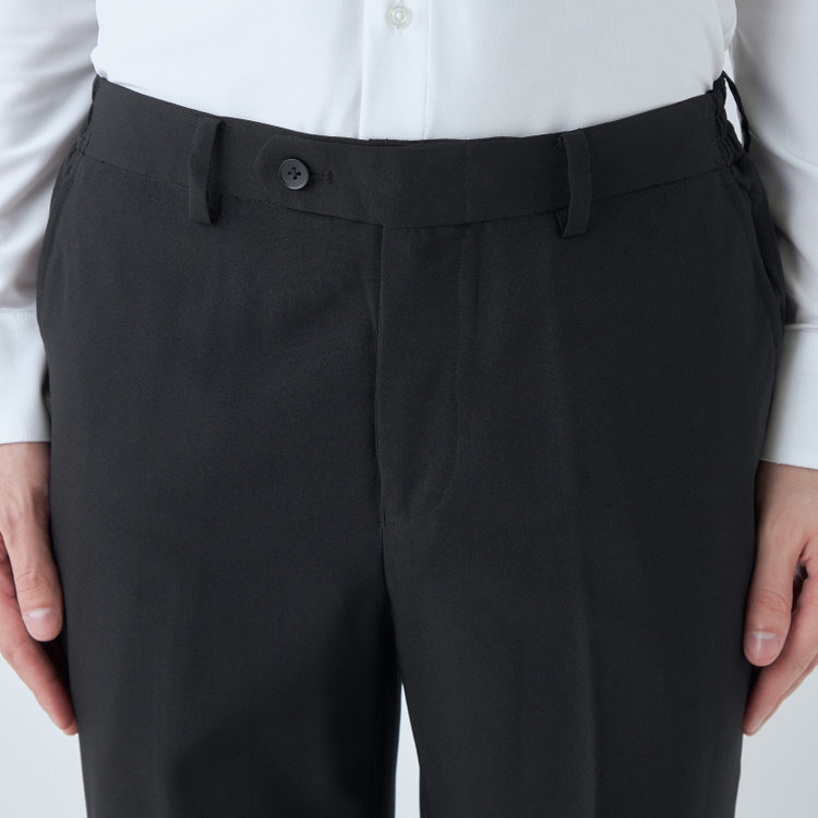 ブラックライン 【WEB限定】【発送在庫あり】【SLIM TAPERED】【年間】ウォッシャブル0タックテーパードパンツ/ブラック/ウエストシャーリング/裾上げ済仕様 黒