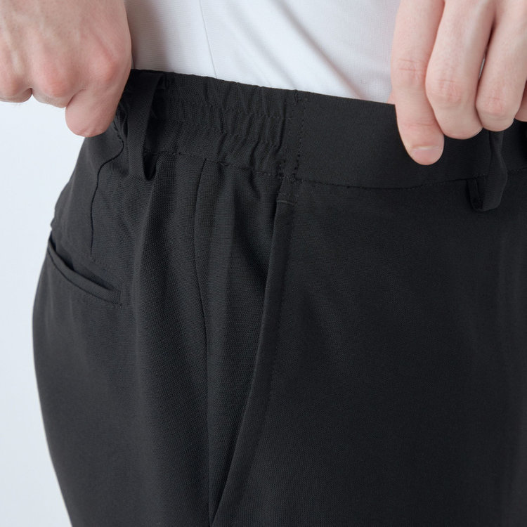 ブラックライン 【WEB限定】【発送在庫あり】【SLIM TAPERED】【年間】ウォッシャブル0タックテーパードパンツ/ブラック/ウエストシャーリング/裾上げ済仕様 黒