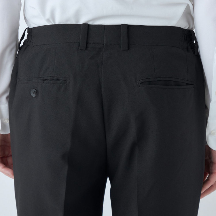 ブラックライン 【WEB限定】【発送在庫あり】【SLIM TAPERED】【年間】ウォッシャブル0タックテーパードパンツ/ブラック/ウエストシャーリング/裾上げ済仕様 黒