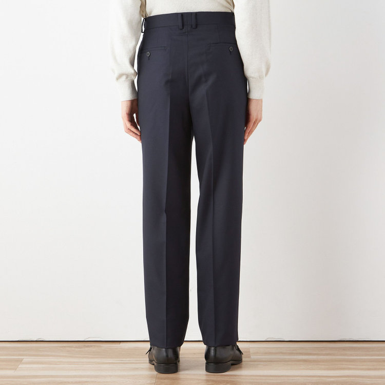 ソノタ 【BLACK LINE】1タックワイドシルエットパンツ/ネイビー/NEW ZEALAND WOOL MIX/※裾上げ必要 紺中間