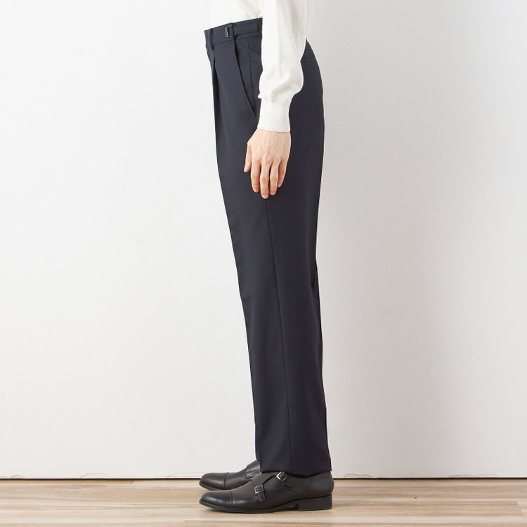 ソノタ 【BLACK LINE】1タックワイドシルエットパンツ/ネイビー/NEW ZEALAND WOOL MIX/※裾上げ必要 紺中間