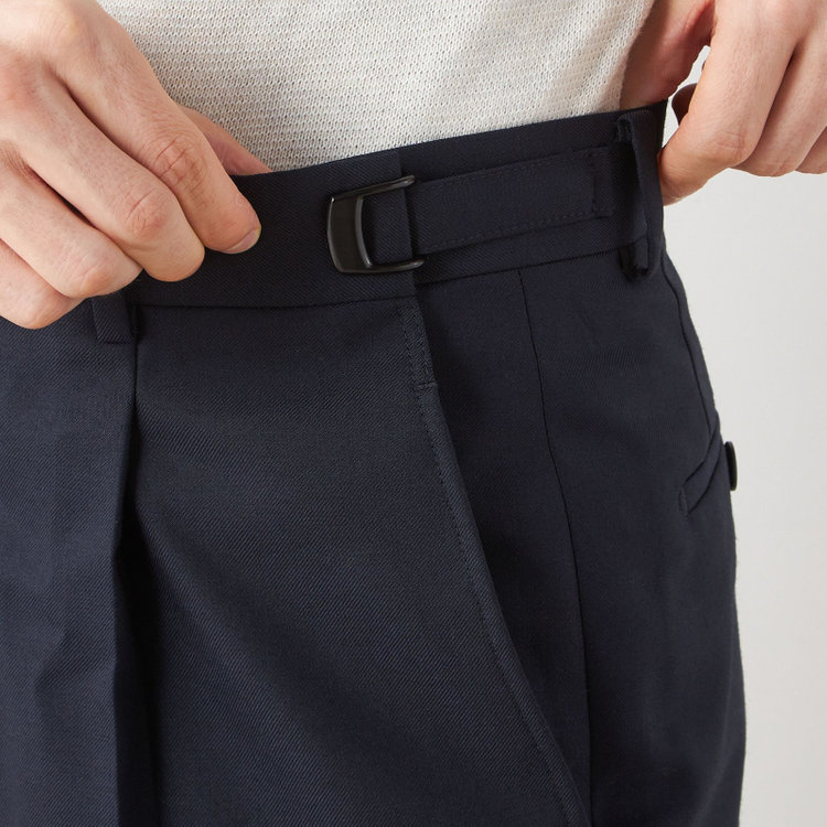 ソノタ 【BLACK LINE】1タックワイドシルエットパンツ/ネイビー/NEW ZEALAND WOOL MIX/※裾上げ必要 紺中間