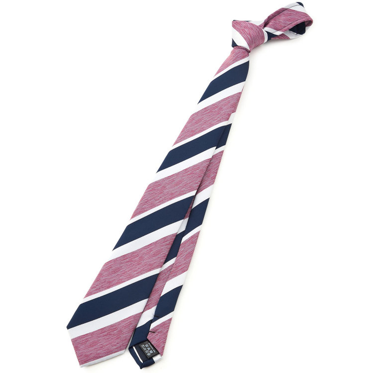 ブラックライン 【BLACK LINE】ポリエステルストライプネクタイ 7.5cm幅/ワイン×ネイビー×ホワイト/ウォッシャブル その他