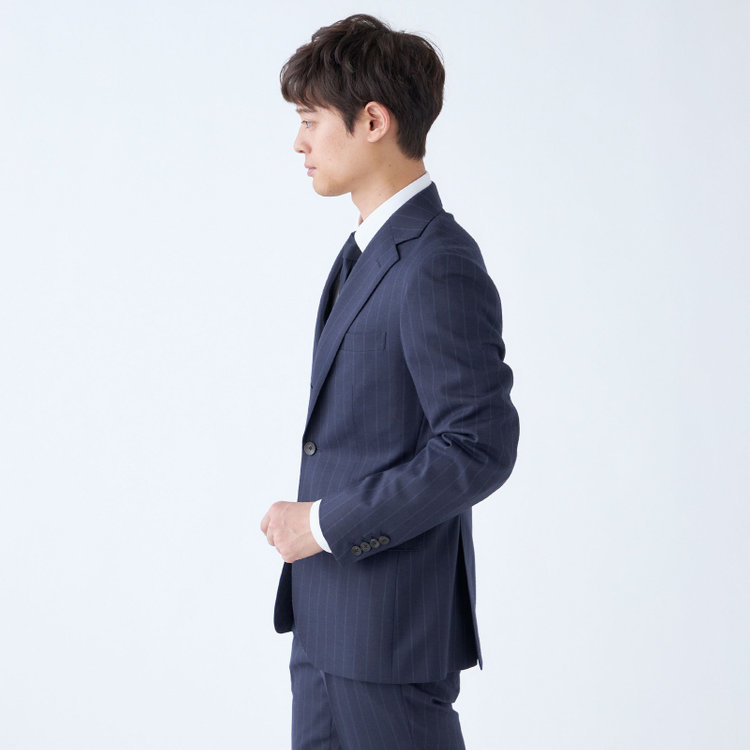 シルバーライン 【CLASSICO TAPERED】【秋冬】3釦段返りシングルスーツ 2タック/ネイビー×ストライプ/NEW ZEALAND WOOL MIX/※裾上げ必要 紺中間