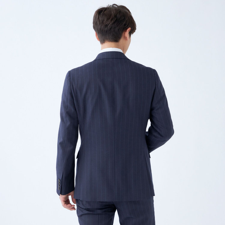 シルバーライン 【CLASSICO TAPERED】【秋冬】3釦段返りシングルスーツ 2タック/ネイビー×ストライプ/NEW ZEALAND WOOL MIX/※裾上げ必要 紺中間