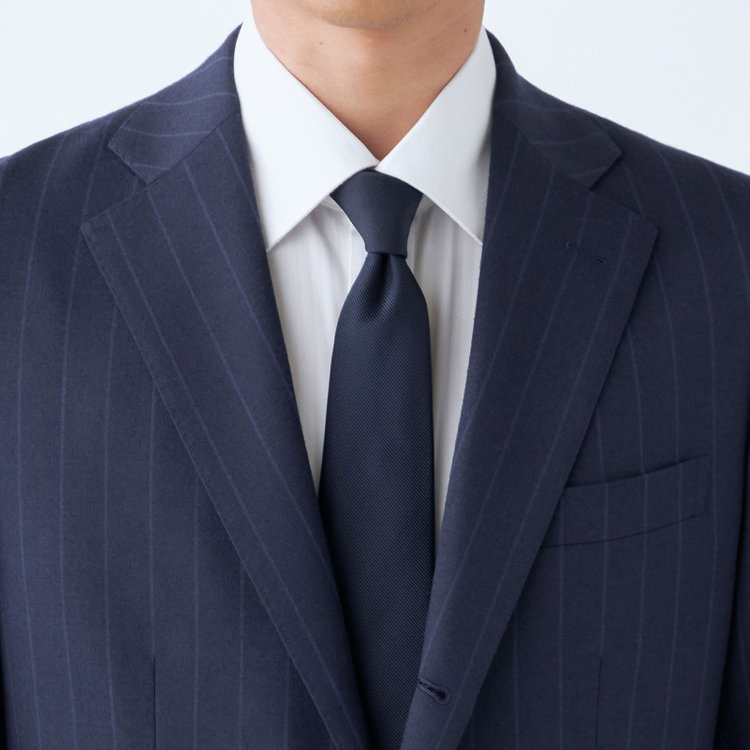 シルバーライン 【CLASSICO TAPERED】【秋冬】3釦段返りシングルスーツ 2タック/ネイビー×ストライプ/NEW ZEALAND WOOL MIX/※裾上げ必要 紺中間