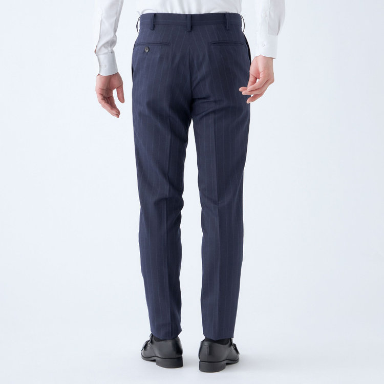 シルバーライン 【CLASSICO TAPERED】【秋冬】3釦段返りシングルスーツ 2タック/ネイビー×ストライプ/NEW ZEALAND WOOL MIX/※裾上げ必要 紺中間