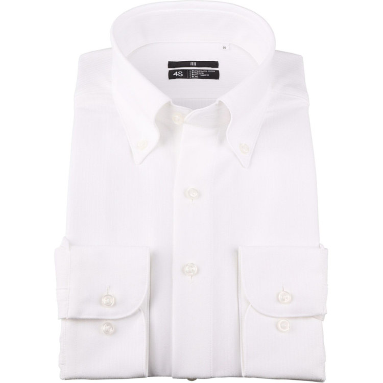 ブラックライン 【BLACK LINE】ボタンダウンワイシャツ/ホワイト×ドビーストライプ/「4S」スーパーノンアイロン・ストレッチ 白