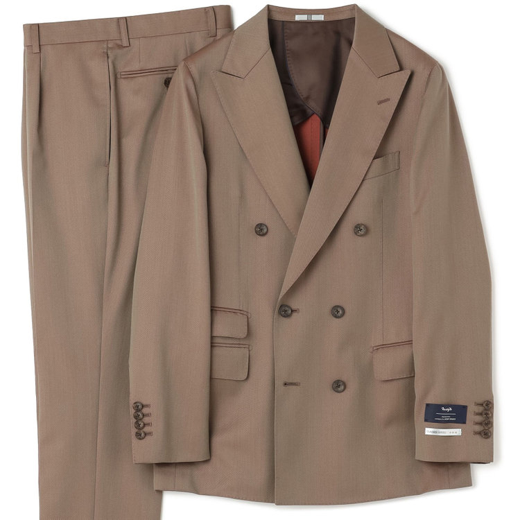 シルバーライン 【CLASSICO TAPERED】【春夏】6釦2掛けダブルスーツ 1タック/ライトブラウン/チェンジポケット/MARZOTTO/※パンツ裾直し必要 茶淡色