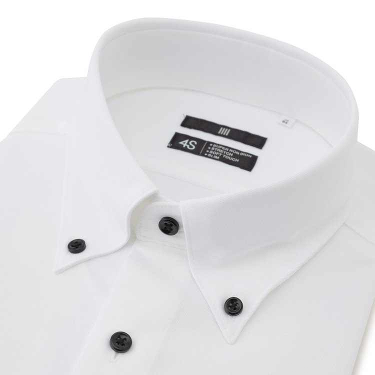 ブラックライン 【発送在庫あり】【WEB限定】【BLACK LINE】ボタンダウンワイシャツ/ホワイト×ドビー/釦・釦付糸：ブラック/「4S」スーパーノンアイロン・ストレッチ 白