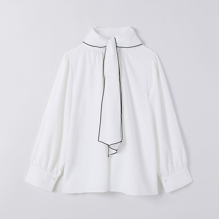 SUIT SELECT　アウトレット 【WEB限定/OUTLET/汚れ・キズ等有】【SUIT SELECT×Samantha Thavasa】【長袖】前後2WAYボウタイブラウス/ホワイト/「ウォッシャブル可能」「2WAYストレッチ」「防シワ」「UV加工」「接触冷感」「透け軽減」 白