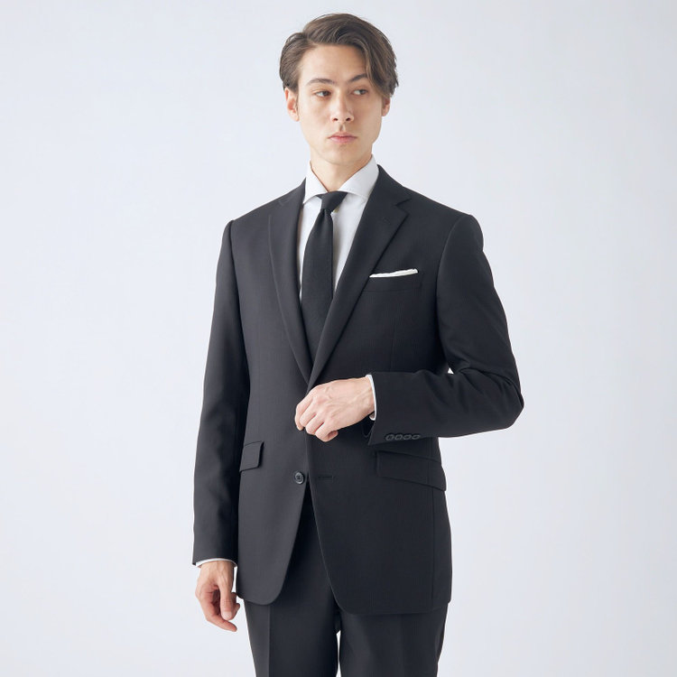 ブラックライン 【KSW】【年間】2釦シングルスーツ 0タック/ブラック×シャドーストライプ/ウォッシャブルパンツ※裾上げ必要 黒