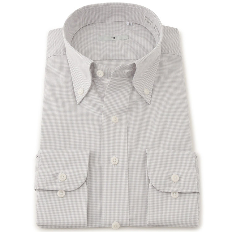 シルバーライン 【SILVER LINE】【形態安定】ボタンダウンワイシャツ/グレー＆ホワイト×チェック グレー中間