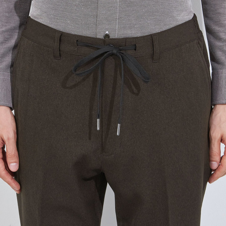 ソノタ 【BLACK LINE】【秋冬】ドローコード0タックパンツ/ブラウン/ウエストシャーリング仕様/※裾上げ済み仕様 茶中間