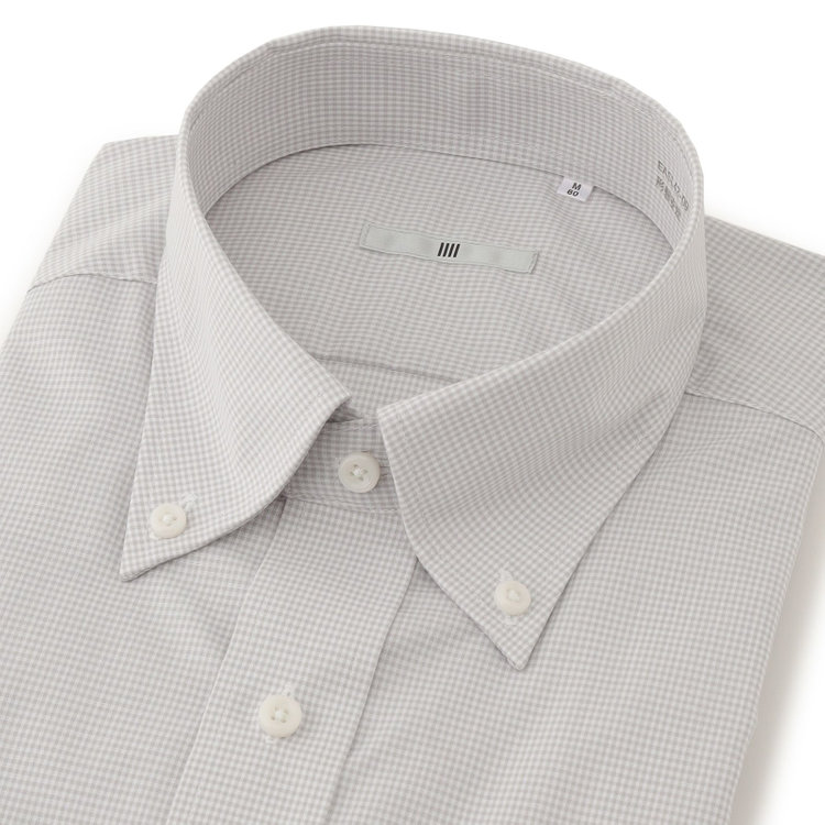 シルバーライン 【SILVER LINE】【形態安定】ボタンダウンワイシャツ/グレー＆ホワイト×チェック グレー中間