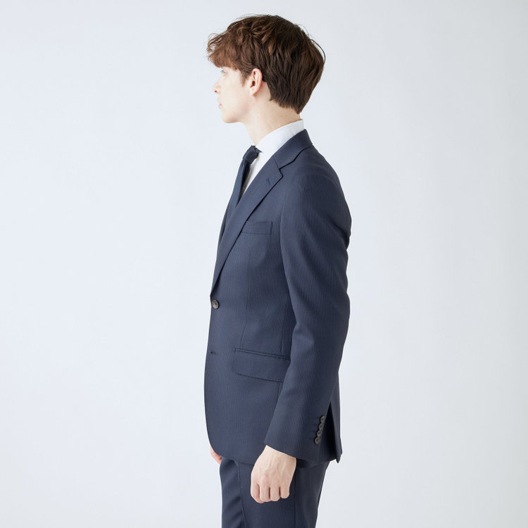 シルバーライン 【発送在庫あり】【CLASSICO TAPERED】【秋冬】2釦シングルスーツ 1タック/ネイビー×ストライプ/super extra fine merino wool Raymond/※裾上げ必要 紺中間