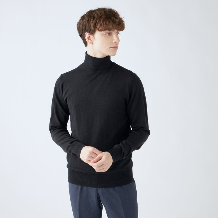 スーツセレクト 【RBC】【秋冬】ウールタートルネックニットセーター/ブラック/ZEGNA BARUFFA/マシンウォッシャブル 黒