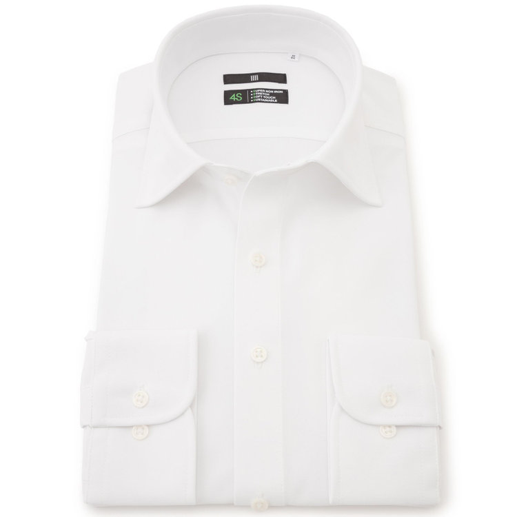 SUIT SELECT　アウトレット 【WEB限定/OUTLET/汚れ・キズ等有】【BLACK LINE】ワイドカラーワイシャツ/ホワイト/「4S」スーパーノンアイロン・ストレッチ/Oil guard 白