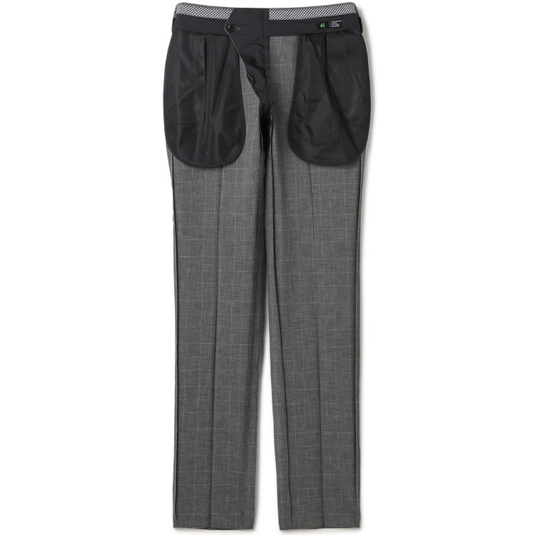 ブラックライン 【SLIM TAPERED】【春夏】0タックテーパードパンツ/グレー×チェック/ウエストムーブ/ウォッシャブル/4S SUSTAINABILITY&ECOLOGY FABRIC/※裾上げ必要 グレー中間