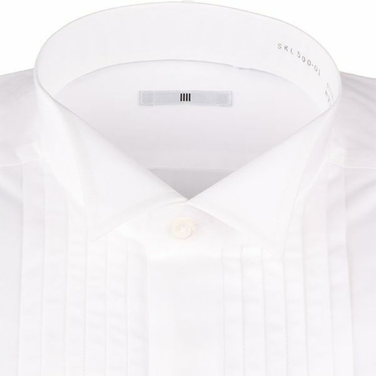 シルバーライン 【SILVER LINE】ウイングカラードレスワイシャツ/ホワイト×ソリッド+ピンタック/ダブルカフス(ゴムカフス付) 白