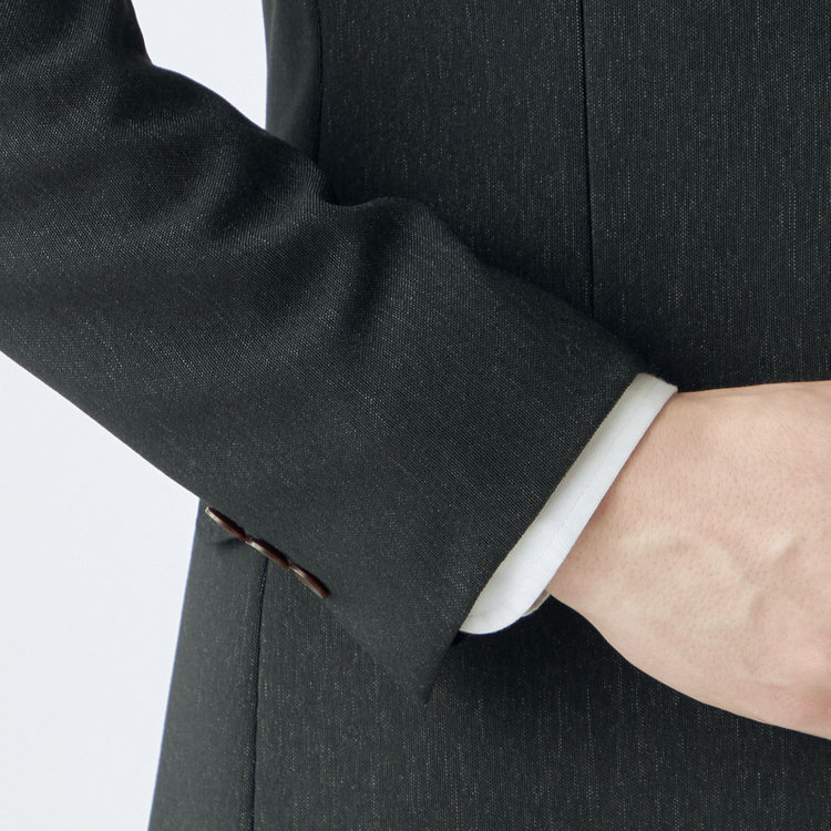 ブラックライン 【SLIM TAPERED_2】【秋冬】2釦シングルスリーピーススーツ 0タック/グリーン/ウエストシャーリング/4S SUSTAINABILITY&ECOLOGY FABRIC/※パンツ裾上げ済仕様 緑濃色