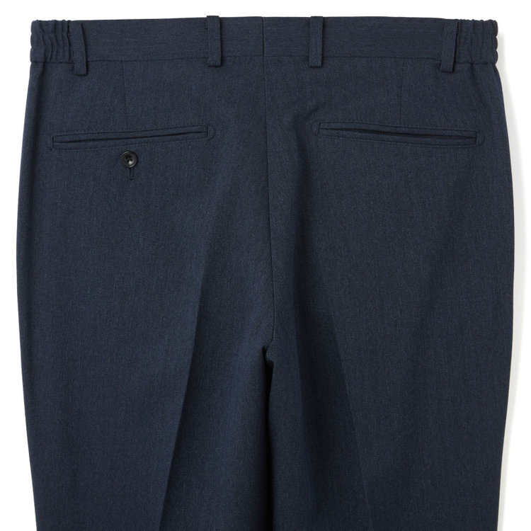 ブラックライン 【SLIM TAPERED_2】【秋冬】2釦シングルスリーピーススーツ 0タック/ネイビー×シャドーストライプ/ウエストシャーリング/4S SUSTAINABILITY&ECOLOGY FABRIC/※パンツ裾上げ済仕様 紺濃色