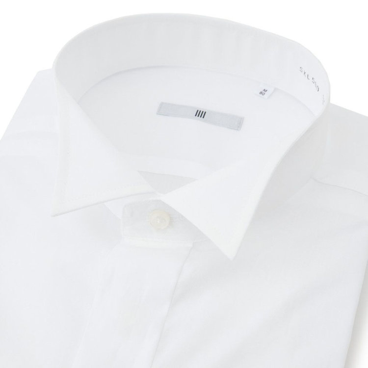 ブラックライン 【SILVER LINE】ウイングカラーワイシャツ/ホワイト×ブロード/ダブルカフス(ゴムカフス付) ホワイト系(白)