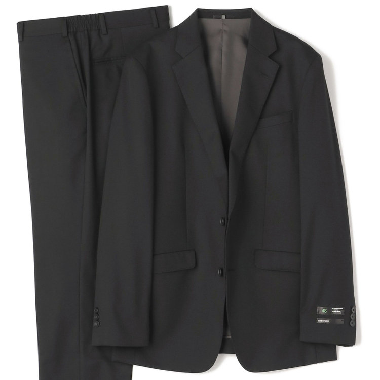 ブラックライン 【SLIM TAPERED_2】【年間】2釦シングルスリーピーススーツ 0タック/ブラック/ウエストシャーリング/4S SUSTAINABILITY&ECOLOGY FABRIC/※パンツ裾上げ済仕様 黒