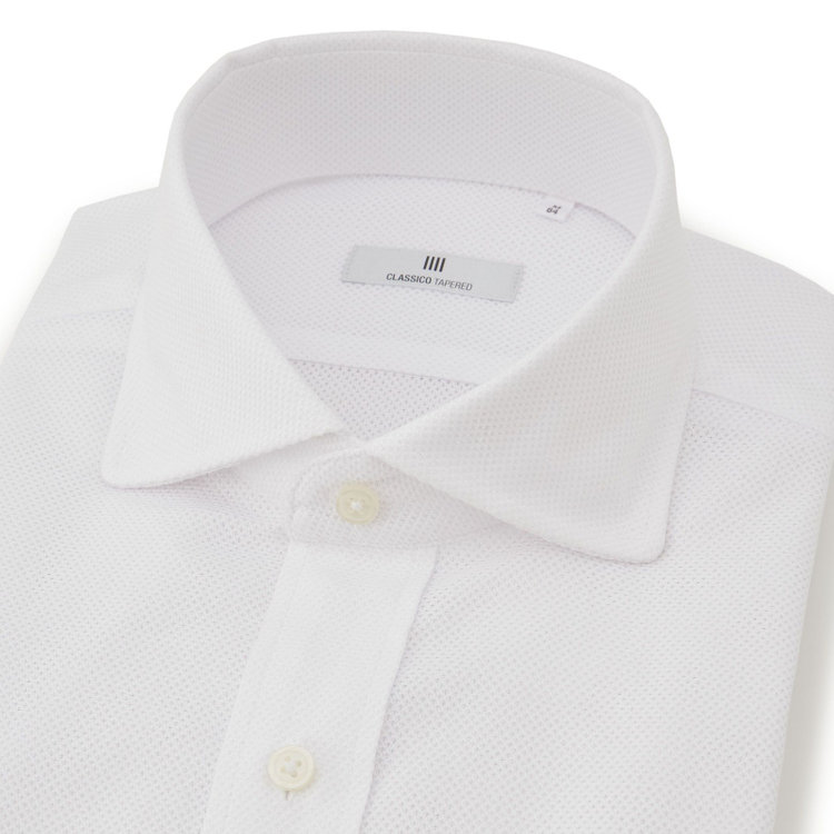 シルバーライン 【発送在庫あり】【CLASSICO TAPERED】ホリゾンタルワイドドレスワイシャツ/ホワイト×レノクロス(からみ織り) 白