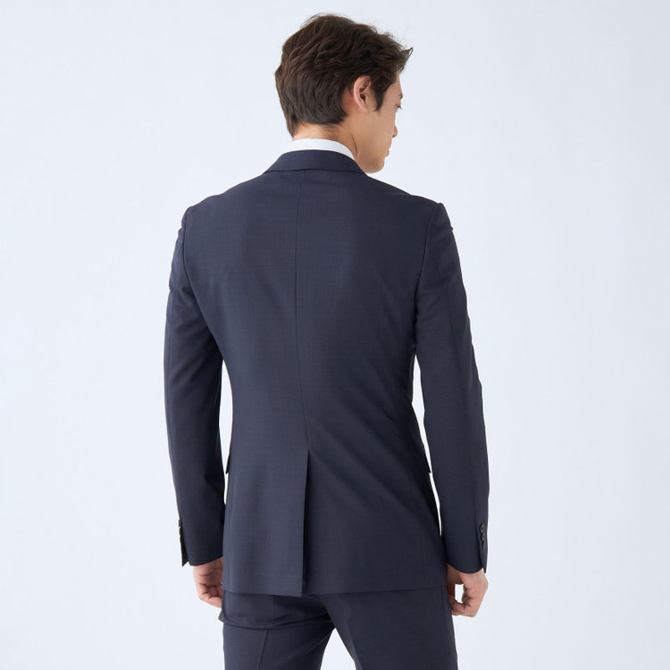 ブラックライン 【SLIM TAPERED_2】【春夏】2釦シングルスーツ 0タック/ネイビー×シャドー/ウエストシャーリング/4S SUSTAINABILITY&ECOLOGY FABRIC/※パンツ裾上げ済仕様 紺中間
