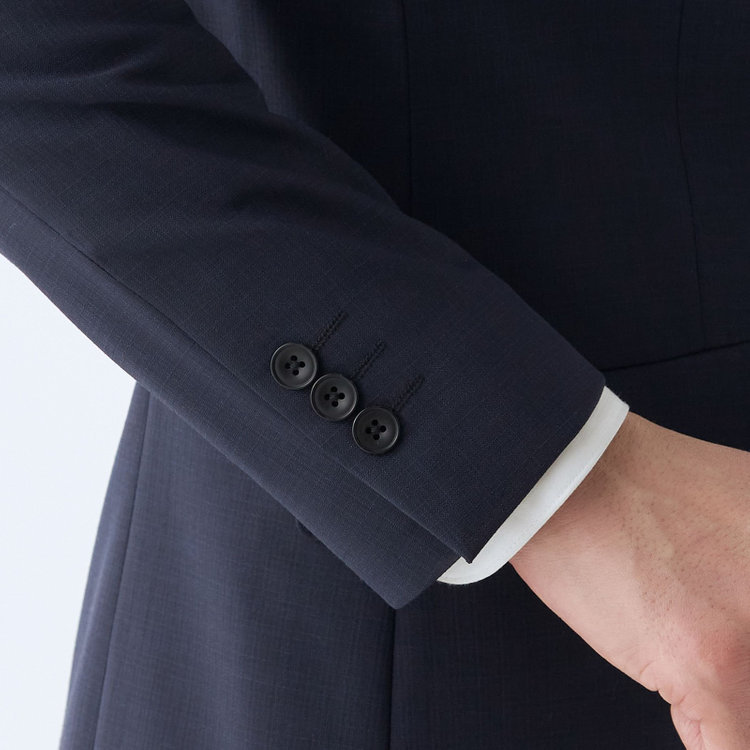 ブラックライン 【SLIM TAPERED_2】【春夏】2釦シングルスーツ 0タック/ネイビー×シャドー/ウエストシャーリング/4S SUSTAINABILITY&ECOLOGY FABRIC/※パンツ裾上げ済仕様 紺中間