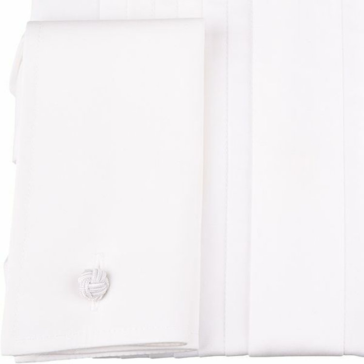 シルバーライン 【SILVER LINE】ウイングカラードレスワイシャツ/ホワイト×ソリッド+ピンタック/ダブルカフス(ゴムカフス付) 白