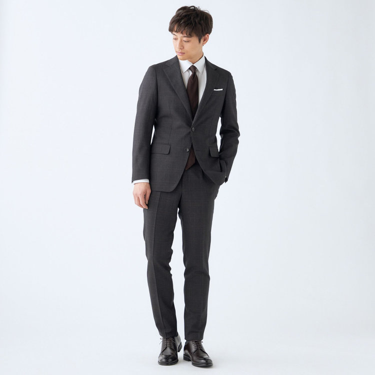 シルバーライン 【発送在庫あり】【CLASSICO TAPERED】【秋冬】2釦シングルスーツ 1タック/ブラウン×チェック/REDA ACTIVE/NEW ZEALAND MERINO/SHOWER CLEAN/※裾上げ必要 茶濃色