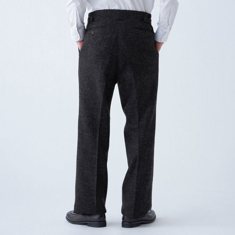 シルバーライン 【発送在庫あり】【Just Loose】【秋冬】ウールブレンドパンツ 2タック/ブラック×チェック+ツイード/MALLALIEUS 1863 woven in england/※裾上げ必要 黒