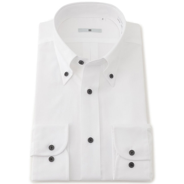 シルバーライン  【SILVER LINE】【形態安定】ボタンダウンカラーワイシャツ/ホワイト×ドビー/釦：ブラック 白