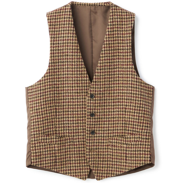 シルバーライン 【発送在庫あり】【CLASSICO TAPERED】【秋冬】ジレ(ベスト)/ブラウン×チェック+ツイード/Harris Tweed hand woven in the outer hebrides of scotland 茶淡色