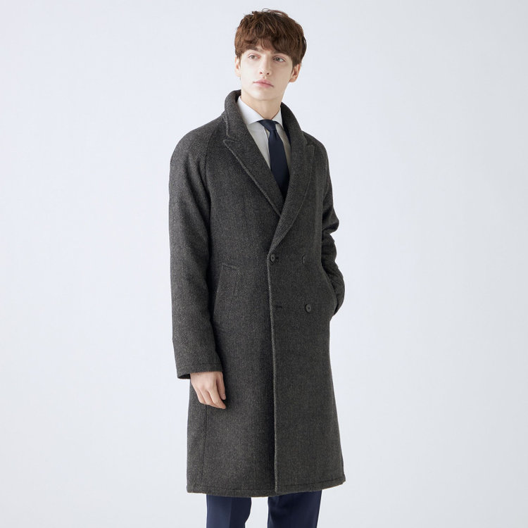 シルバーライン 【発送在庫あり】【SL】ウールブレンド ラグランダブルチェスターコート/ブラウングレー×ヘリンボーン/RE:NEWOOL 茶中間