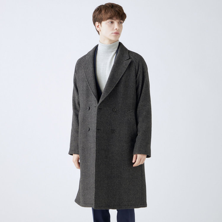 シルバーライン 【発送在庫あり】【SL】ウールブレンド ラグランダブルチェスターコート/ブラウングレー×ヘリンボーン/RE:NEWOOL 茶中間