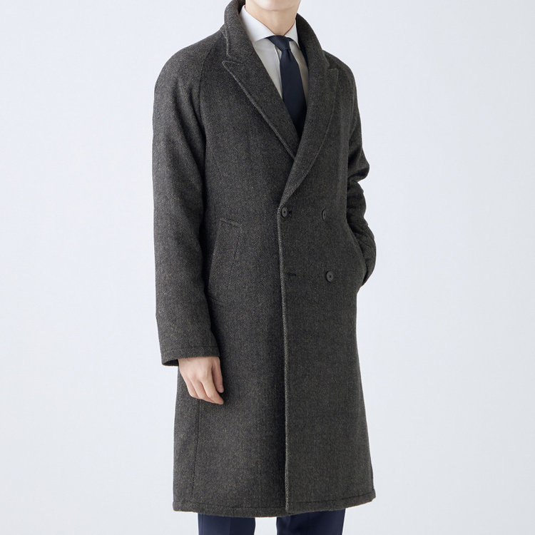 シルバーライン 【発送在庫あり】【SL】ウールブレンド ラグランダブルチェスターコート/ブラウングレー×ヘリンボーン/RE:NEWOOL 茶中間