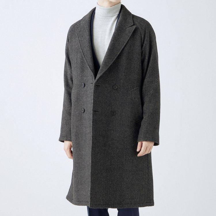 シルバーライン 【発送在庫あり】【SL】ウールブレンド ラグランダブルチェスターコート/ブラウングレー×ヘリンボーン/RE:NEWOOL 茶中間