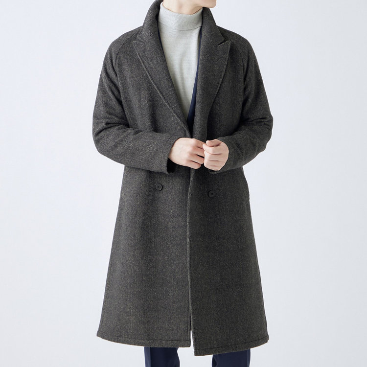 シルバーライン 【発送在庫あり】【SL】ウールブレンド ラグランダブルチェスターコート/ブラウングレー×ヘリンボーン/RE:NEWOOL 茶中間