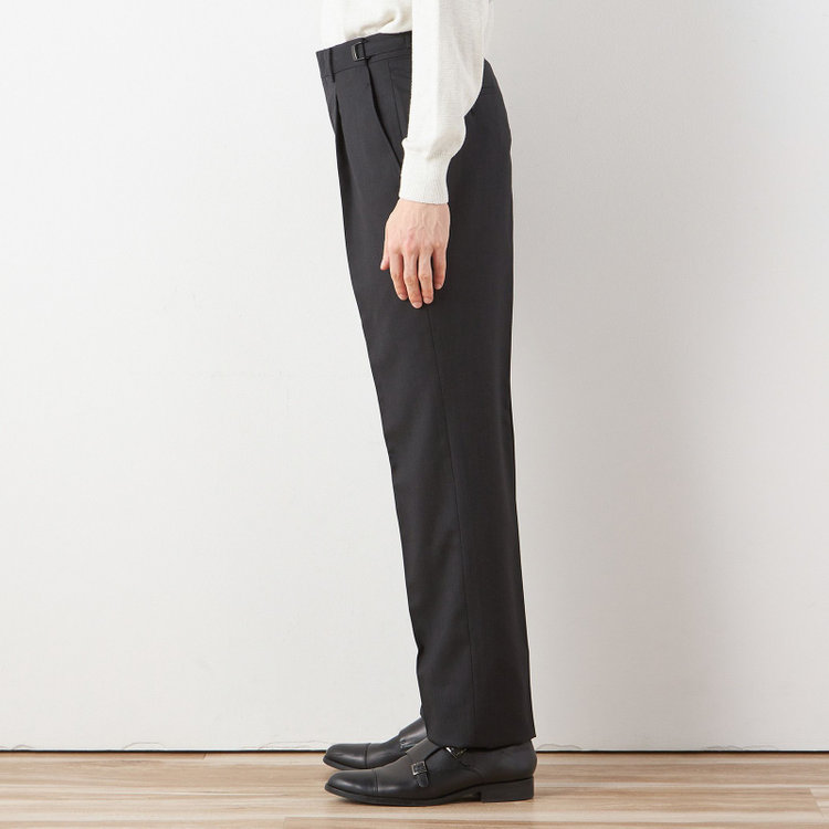ソノタ 【BLACK LINE】1タックワイドシルエットパンツ/ダークグレー/NEW ZEALAND WOOL MIX/※裾上げ必要 グレー濃色