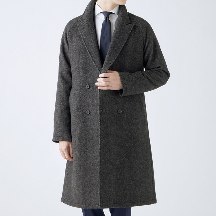 シルバーライン 【発送在庫あり】【SL】ウールブレンド ラグランダブルチェスターコート/ブラウングレー×ヘリンボーン/RE:NEWOOL 茶中間