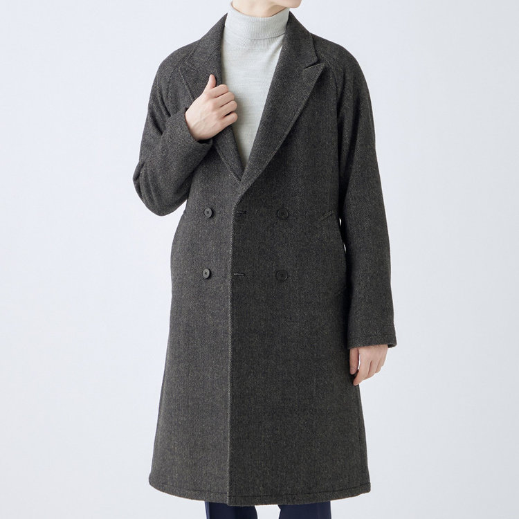 シルバーライン 【発送在庫あり】【SL】ウールブレンド ラグランダブルチェスターコート/ブラウングレー×ヘリンボーン/RE:NEWOOL 茶中間