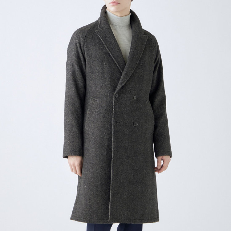 シルバーライン 【発送在庫あり】【SL】ウールブレンド ラグランダブルチェスターコート/ブラウングレー×ヘリンボーン/RE:NEWOOL 茶中間