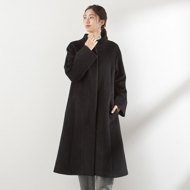 スタンドカラーロングコート/ブラック