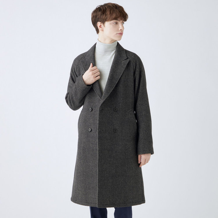 シルバーライン 【発送在庫あり】【SL】ウールブレンド ラグランダブルチェスターコート/ブラウングレー×ヘリンボーン/RE:NEWOOL 茶中間