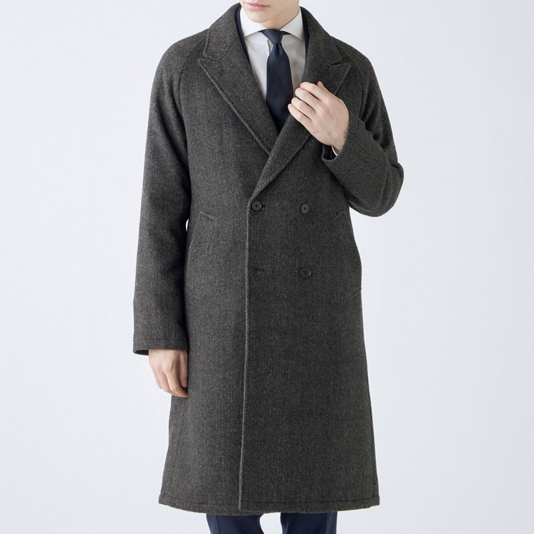 シルバーライン 【発送在庫あり】【SL】ウールブレンド ラグランダブルチェスターコート/ブラウングレー×ヘリンボーン/RE:NEWOOL 茶中間