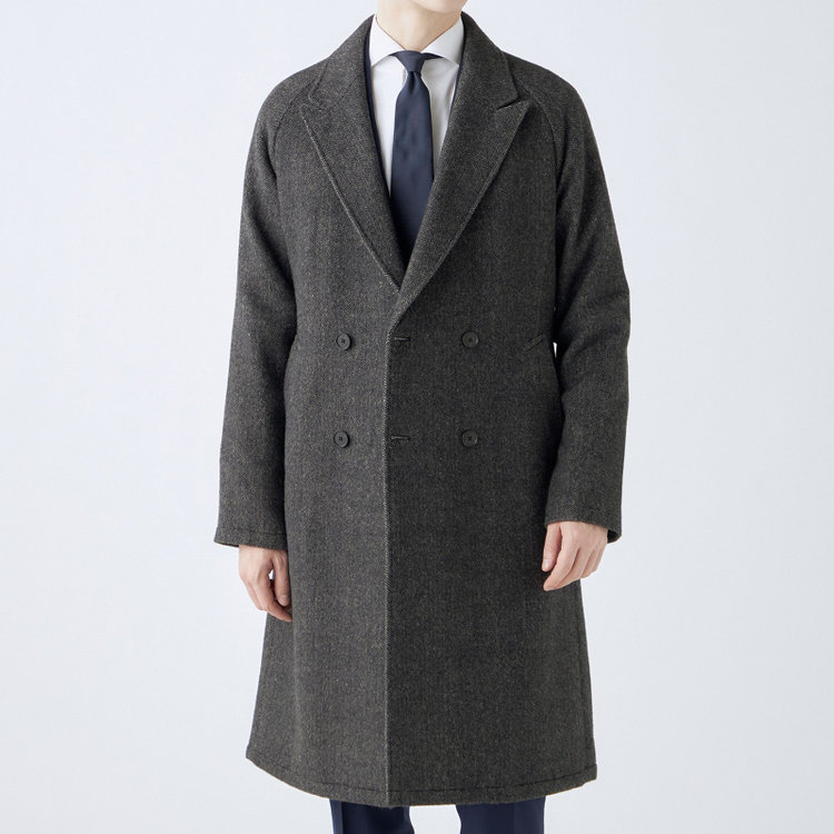 シルバーライン 【発送在庫あり】【SL】ウールブレンド ラグランダブルチェスターコート/ブラウングレー×ヘリンボーン/RE:NEWOOL 茶中間