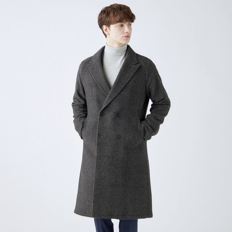 シルバーライン 【発送在庫あり】【SL】ウールブレンド ラグランダブルチェスターコート/ブラウングレー×ヘリンボーン/RE:NEWOOL 茶中間